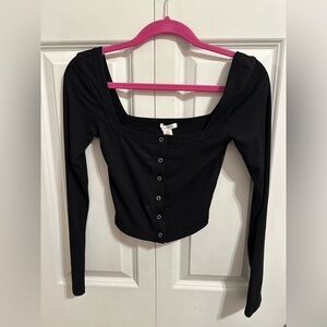 Bozzolo Black Square Neck Long Sleeve Top